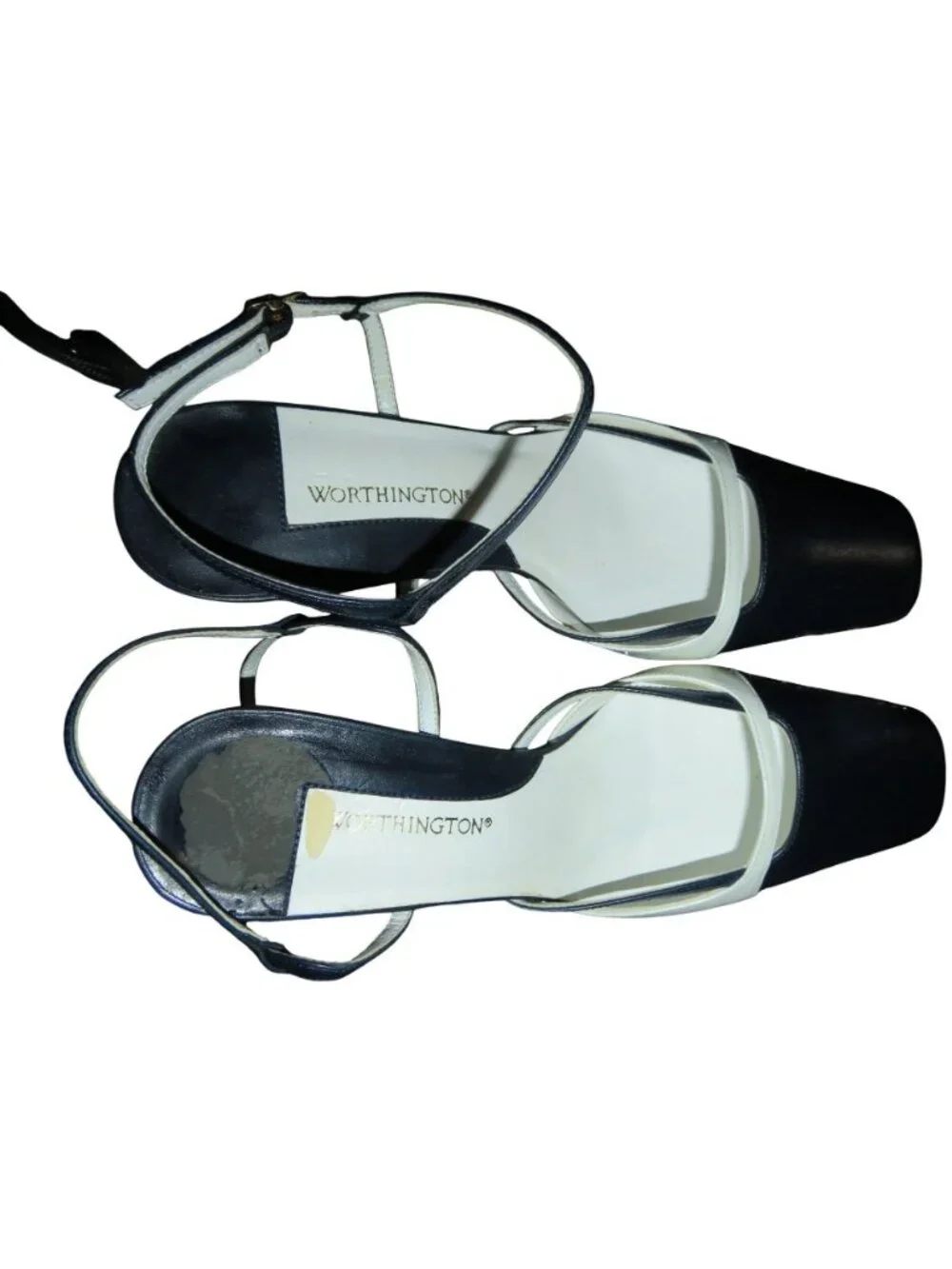 Worthington Marjorie Pantent Leather Navy Color block Chunky Heeled Sandals 6.5